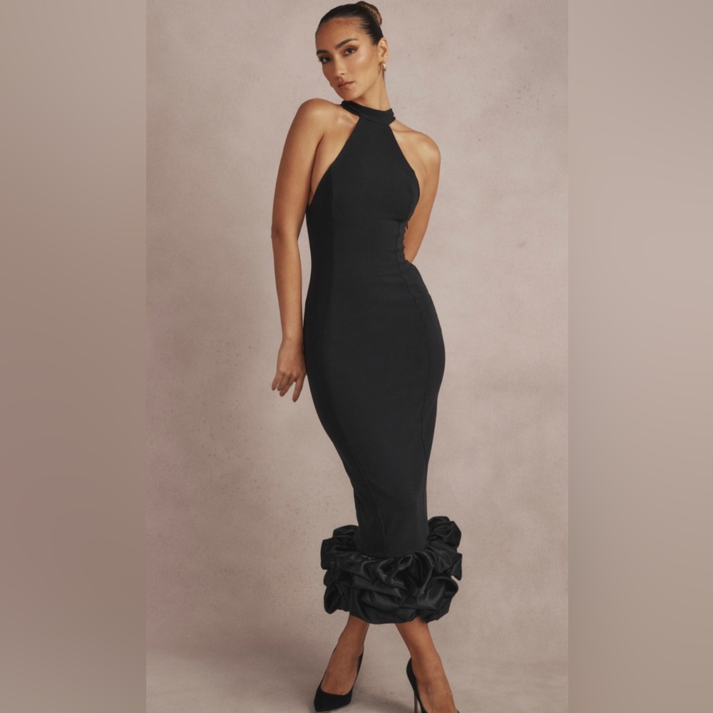HOUSE OF CB: “Juniper” Black Peplum Midi Dress